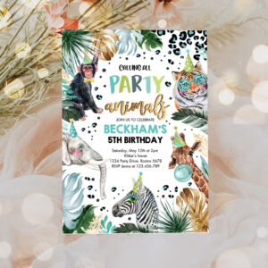 3 Editable Party Animals Birthday Invitation Leopard Print Safari Animals Birthday Party Invitation Leopard Print Birthday