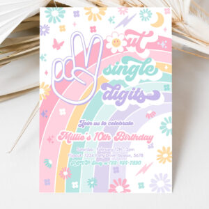3 Editable Peace Out Single Digits Birthday Party Invitation Groovy Tween 10th Birthday Hippie 70s Double Digits Birthday