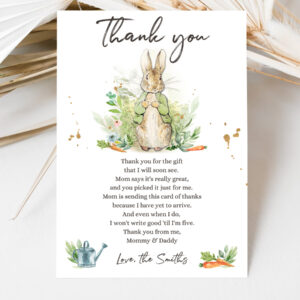 3 Editable Peter Rabbit Baby Shower Thank You Card Gender Neutral Rustic Spring Bunny Baby Shower Digital Corjl Template Printable 0351 1