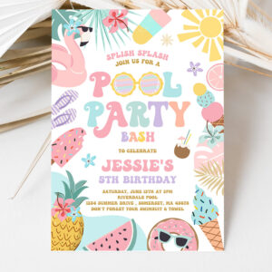 3 Editable Pool Party Invitation Tropical Splish Splash Girly Pool Party Invitation Summer Swimming Pool Splash Pad Party
