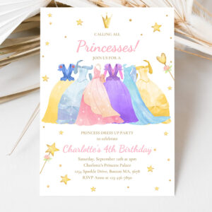 3 Editable Princess Birthday Invitation Princess Dress Up Invitation Magical Whimsical Royal Princess Party