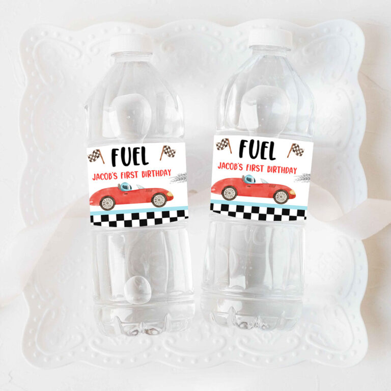 3 Editable Race Car Water Bottle Labels Race Red Car Birthday Party Fuel Racing Birthday Boy 2 Curious Download Printable Template Corjl 0424 1