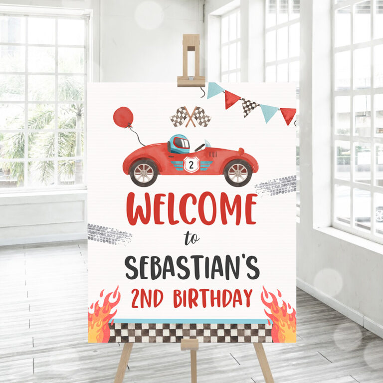 3 Editable Race Car Welcome Sign Two Fast Birthday Party Welcome Sign Red Race Car 2nd BirthdayGrowing Up Two Fast Party Instant Download VR 1