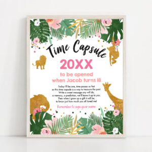 3 Editable Safari Animals Time Capsule Wild One First Birthday Party Pink Gold Black Zoo Jungle Instant Download Corjl Template Printable 0016 1