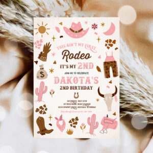 3 Editable Second Rodeo Cowgirl Birthday Party Invitation Pink Wild West Cowgirl 2nd Rodeo Southwestern Ranch Birthday