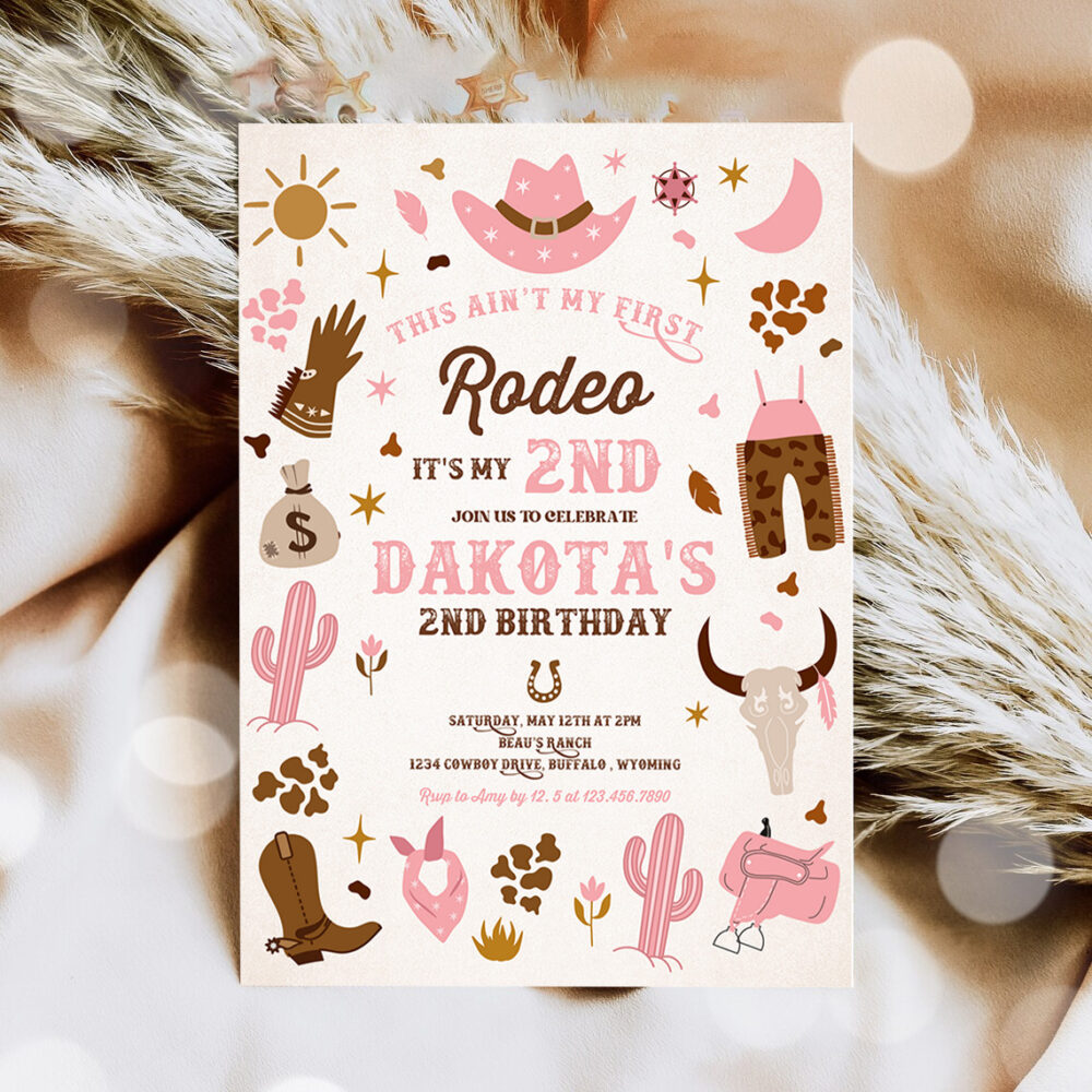 3 Editable Second Rodeo Cowgirl Birthday Party Invitation Pink Wild West Cowgirl 2nd Rodeo Southwestern Ranch Birthday Instant Download U8 1