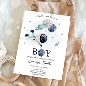 3 Editable Space Astronaut Baby Shower Invitations Galaxy Houston Its a Boy Blue Planets Moon Countdown Template Instant Download Corjl 0366 1