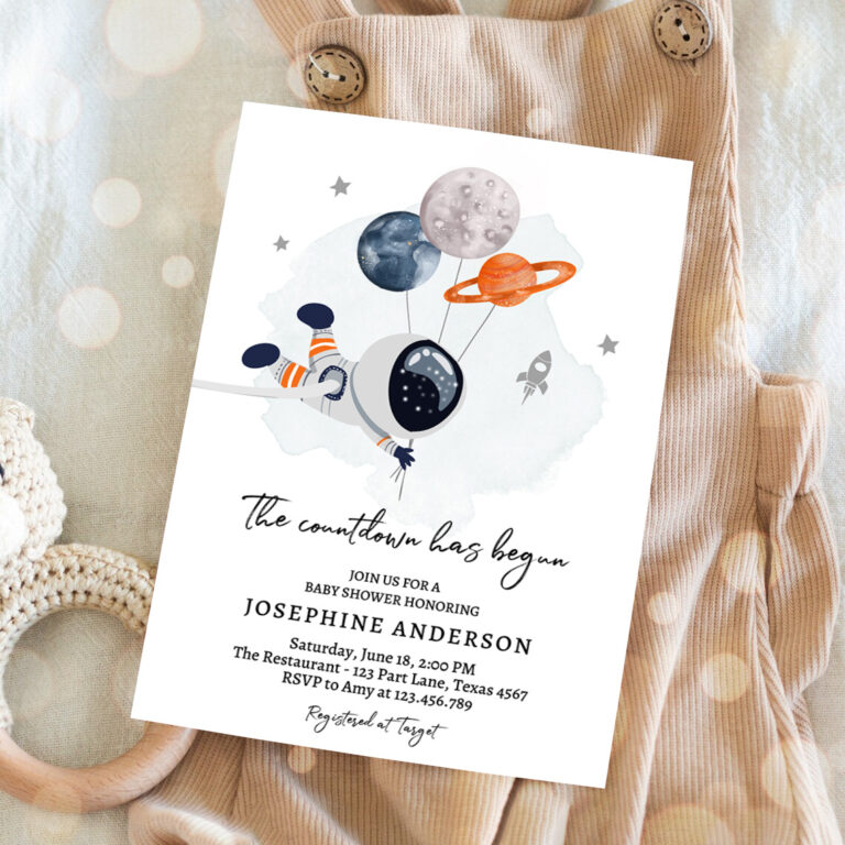 3 Editable Space Baby Shower Invitation Galaxy Outer Space Its a Boy Gold Planets Moon Countdown Invite Template Instant Download Corjl 0366 1