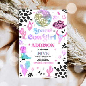 3 Editable Space Cowgirl Birthday Party Invitation Cosmic Space Cowgirl Disco Birthday Party Nashville Rodeo Any Age Party