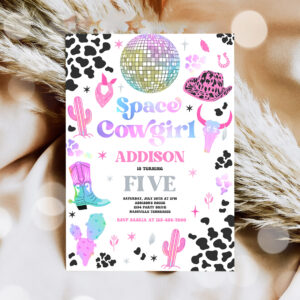 3 Editable Space Cowgirl Birthday Party Invitation Cosmic Space Cowgirl Disco Birthday Party Nashville Rodeo Any Age Party Instant Download UL 1
