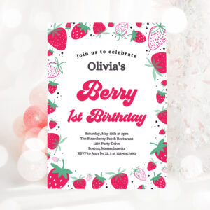 3 Editable Strawberry 1st Birthday Invitation Berry First Birthday Invitation Summer Berries 1st Birthday Berry Sweet