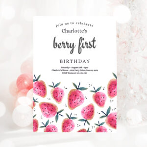 3 Editable Strawberry 1st Birthday Invite Berry First Birthday Invitation Summer Berries 1st Birthday Berry Sweet