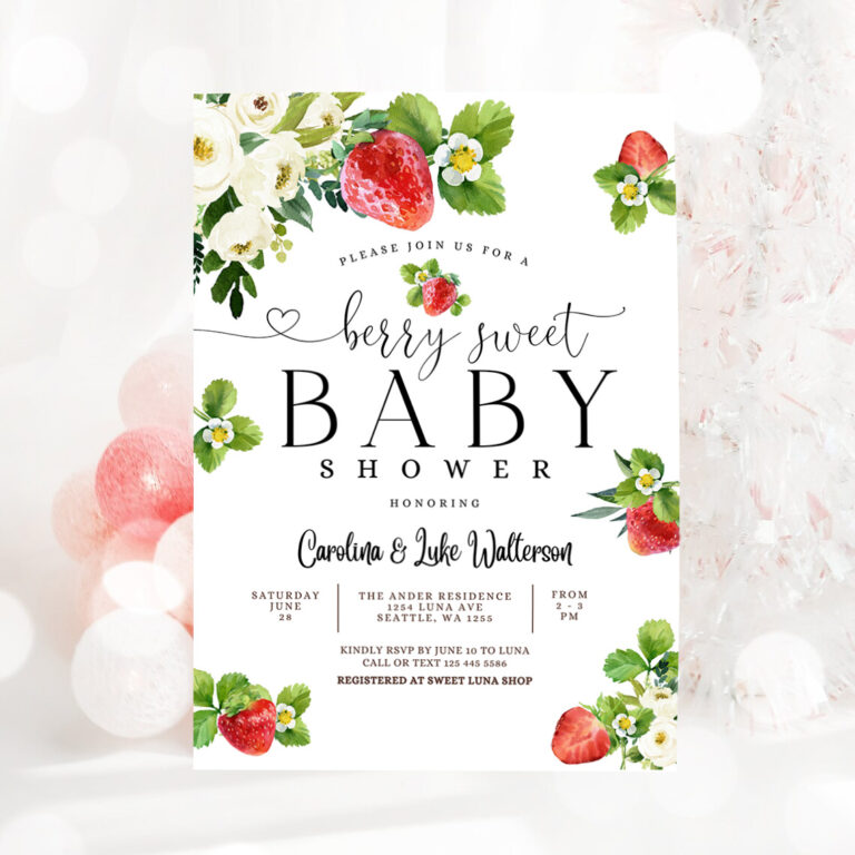 3 Editable Strawberry Baby Shower Invitation Berry Sweet Baby Shower Invite Berry Sweet Baby Shower Invite Printable