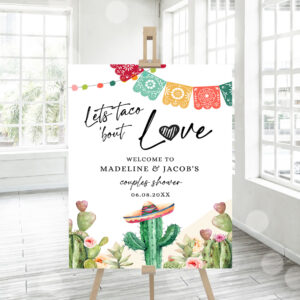 3 Editable Taco Bout Love Welcome Sign Couples Shower Cactus Mexican Succulent Bridal Shower Wedding Watercolor Corjl Template Printable 0404 1