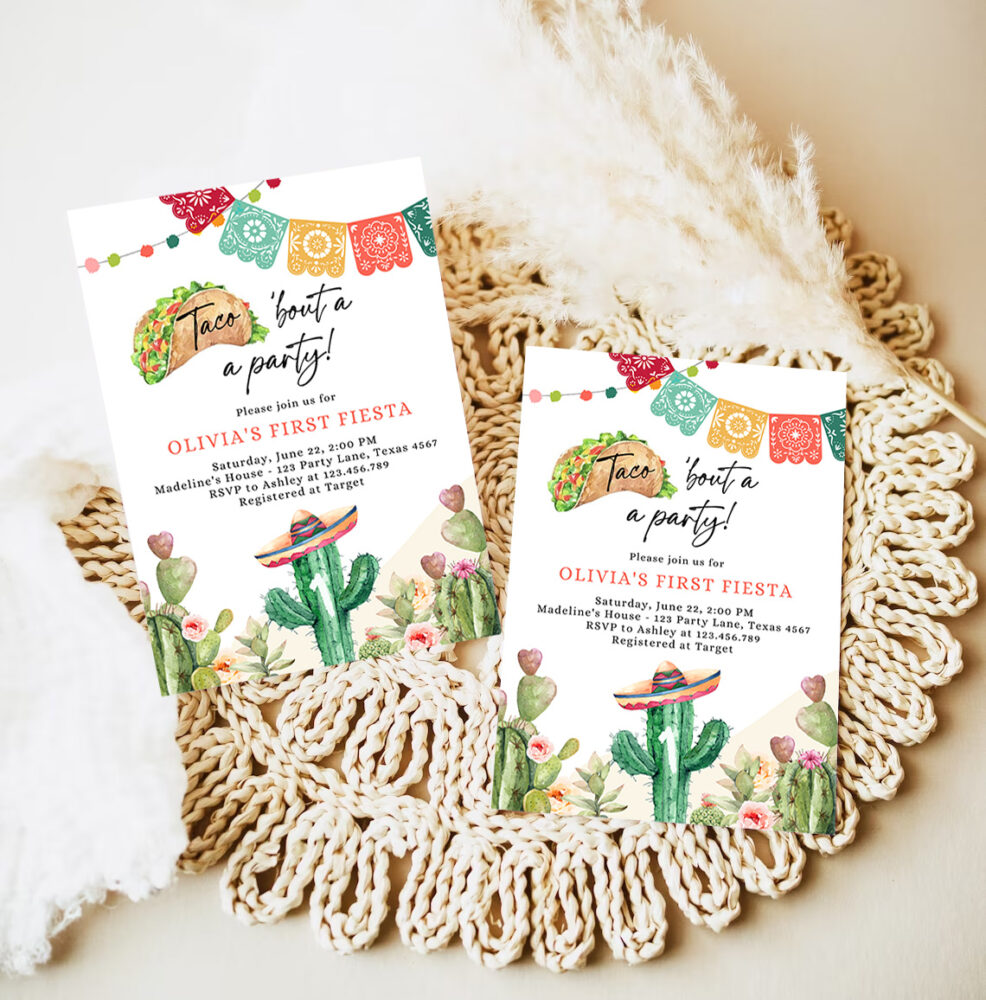 3 Editable Taco Bout a Party Birthday Invitation Fiesta ANY AGE Cactus Mexican Floral Cinco de Mayo Download Printable Corjl Template 0404 1