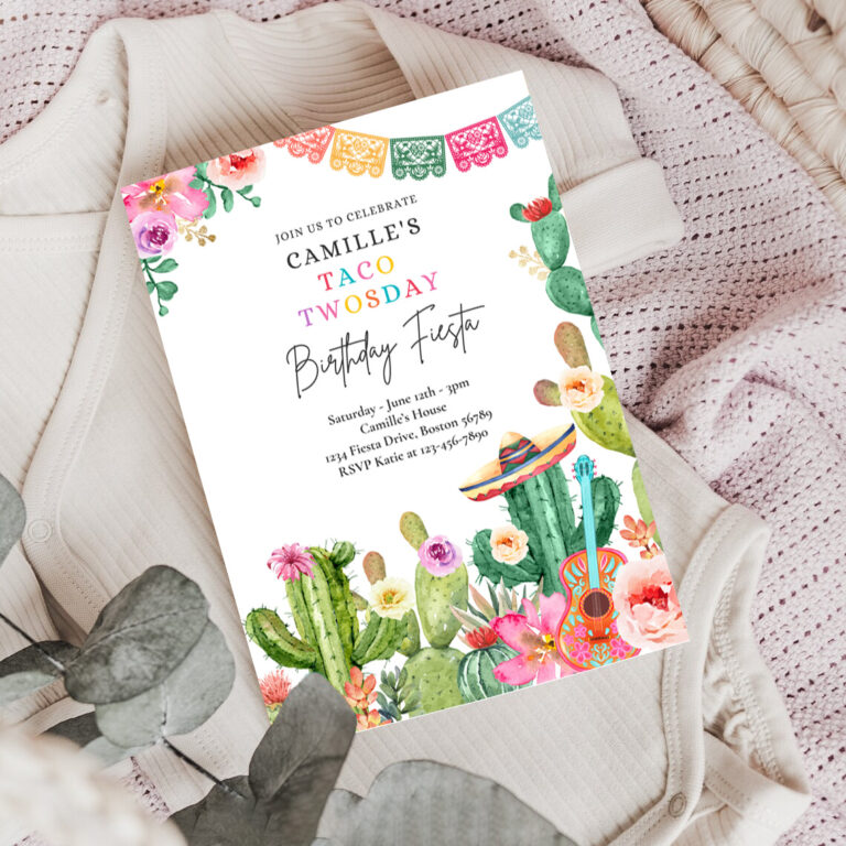 3 Editable Taco Twosday 2nd Birthday Fiesta Invitation Fiesta 2nd Birthday Party Watercolor Cactus Mexican Birthday Party