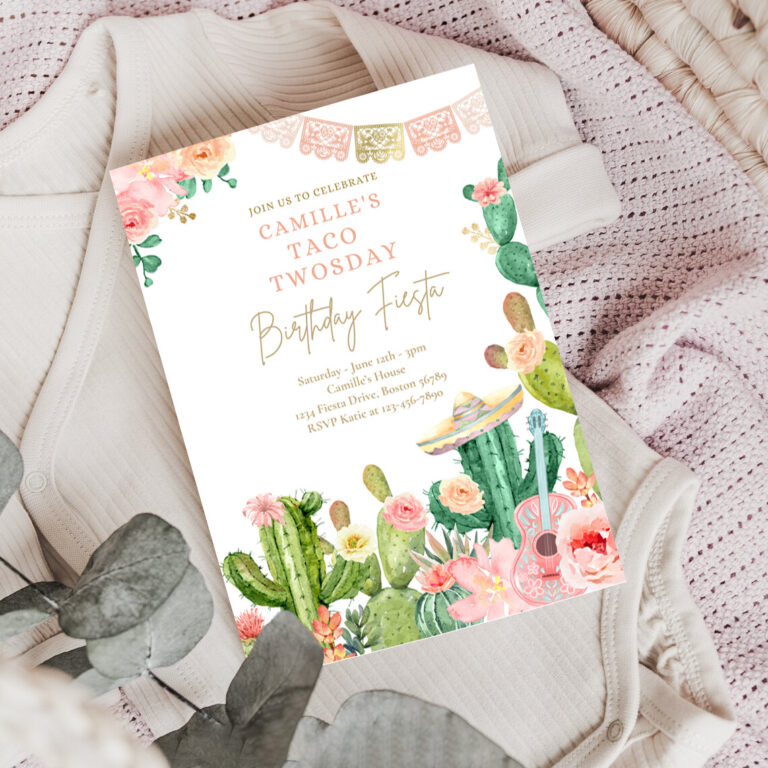 3 Editable Taco Twosday 2nd Birthday Fiesta Party Invite Fiesta 2nd Birthday Party Watercolor Cactus Mexican Birthday Party