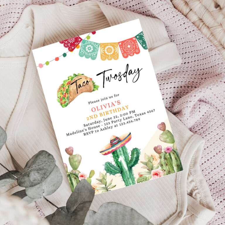 3 Editable Taco Twosday Fiesta Birthday Invitation Second Birthday 2nd Cactus Mexican Tacos Girl Cactus Download Corjl Template Printable 0404 1