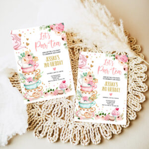 3 Editable Tea Party Birthday Invitation Girl Par Tea Invite Floral Pink Gold Whimsical Tea Download Printable Template Corjl Digital 0349 1