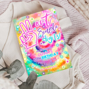 3 Editable Tie Dye Birthday Party Invitation Peace Out Single Digits Hippy Tie Dye Party Double Digits Tween VSCO Girl