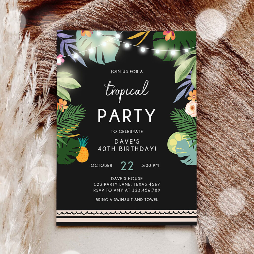 3 Editable Tropical Birthday Invitation Tropical Party Adult Birthday Man Woman Palm Leaves Hawaiian Party Invite