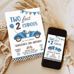 3 Editable Two Fast Birthday Invitation Blue Two Fast Boy Race Car 2nd Birthday Party Invite Two Fast 2 Curious Race Car Party 1