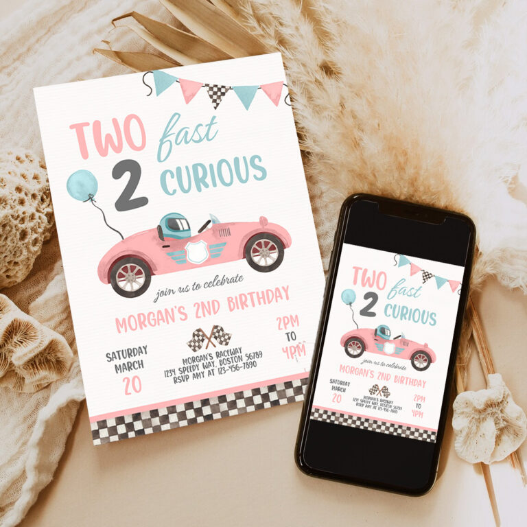 3 Editable Two Fast Birthday Invitation Pink Two Fast Girl Pink Race Car 2nd Birthday Party Two Fast 2 Curious Race Car Party 1