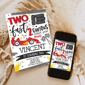 3 Editable Two Fast Birthday Invitation Red Two Fast Boy Race Car 2nd Birthday Party Invite Two Fast 2 Curious Race Car Party 1