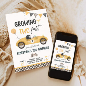 3 Editable Two Fast Birthday Invitation Two Fast Boy Race Car 2nd Birthday Party Invite Growing Up Two Fast Race Car Instant Download EW3 1