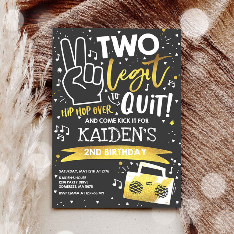 3 Editable Two Legit To Quit Birthday Party Invitation Black Gold Two Legit To Quit 2nd Birthday Party Boy Hip Hop 2nd Birthday Party 1