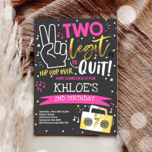 3 Editable Two Legit To Quit Birthday Party Invitation Black Two Legit To Quit 2nd Birthday Girl Pink Hip Hop 2nd Birthday Party 1
