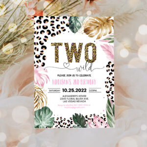3 Editable Two Wild Leopard Print Jungle Birthday Party Invitation Leopard Print Invite Born Two Wild Template 1