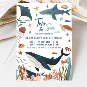 3 Editable Two the Sea 2nd Birthday Party Invitation Under The Sea 2nd Birthday Whale Shark Sea Life Party 1