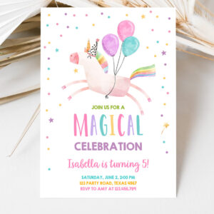 3 Editable Unicorn Birthday Invitation Magical Party Invite Girl Pink First Birthday Digital Invite Template Download Corjl 0336 1