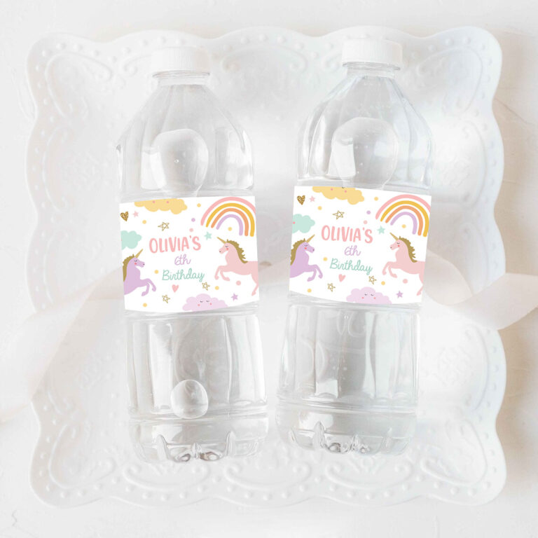 3 Editable Unicorn Water Bottle Labels Unicorn Birthday Girl Magical Unicorn Party Decor Rainbow Printable Bottle Labels Template Corjl 0426 1