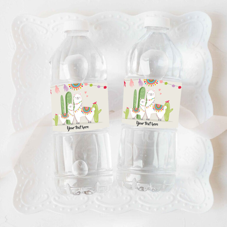 3 Editable Water Bottle Labels Llama Baby Shower Cactus Succulent Fiesta Mexican Printable Bottle Labels Gender Neutral Template Corjl 0079 1