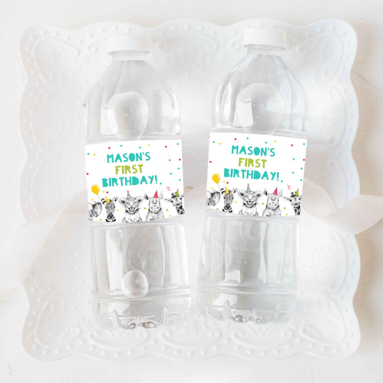 3 Editable Water Bottle Labels Party Animals Birthday Wild One Birthday Decor Safari Animals Zoo Printable Bottle Wrappers Template Corjl 0390 1