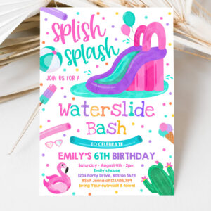 3 Editable Waterslide Birthday Party Invitation Water Slide Bash Summer Pool Party Girly Pink Pool Party BBQ Pool Party 1