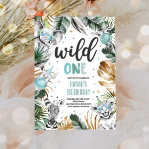 3 Editable Wild One Birthday Party Invitation Safari Animals Invite Jungle Safari Animal Party Modern Monochrome Safari Party 1