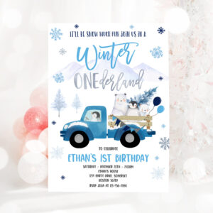 3 Editable Winter ONEderland Invitation Winter Blue Truck 1st Birthday Penguin Polar Bear Winter ONEderland Party 1