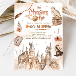 3 Editable Wizard Birthday Party Invitation The Chosen One 1st Birthday Party Magic School Wizardry Birthday Party 1