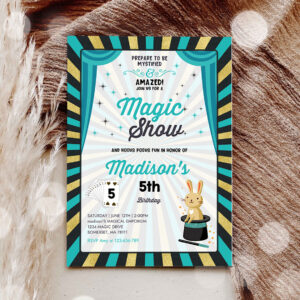 3 Girl Magician Invitation Magician Birthday Invitation Magic Show Party Magic Show Birthday Magician Party 1