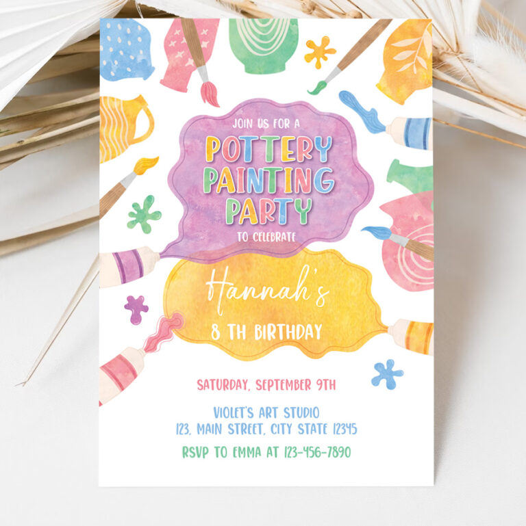3 Pottery Painting Party Invitation Painting Birthday Invitation Art Party Invitation 1