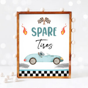 3 Spare Tires Race Car Sign Race Car Birthday Party Sign Two Fast Birthday Party Blue Vintage Racing Car Decorations Download PRINTABLE 0424 1