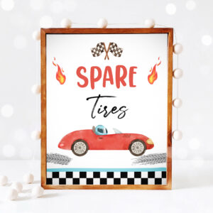 3 Spare Tires Race Car Sign Race Car Birthday Party Sign Two Fast Birthday Party Red Vintage Racing Car Decorations Download PRINTABLE 0424 1