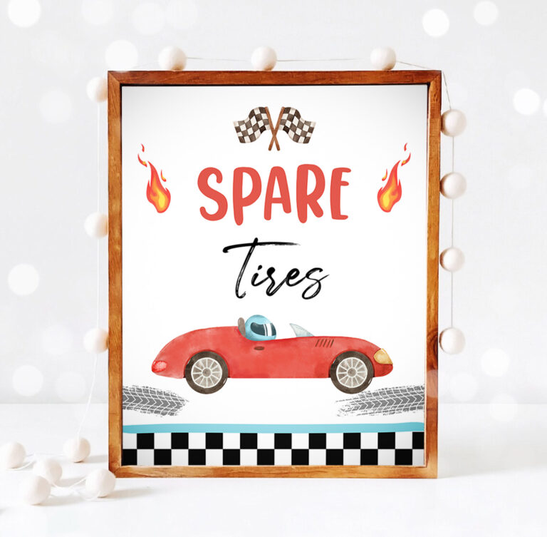 3 Spare Tires Race Car Sign Race Car Birthday Party Sign Two Fast Birthday Party Red Vintage Racing Car Decorations Download PRINTABLE 0424 1