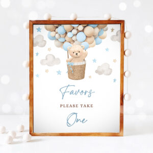 3 Teddy Bear Hot Air Balloon Shower Favors Please Take One Sign Boy Blue Teddy Bear Baby Shower We Can Bearly Wait Shower Instant Download 4H 1