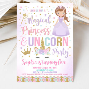 3 Unicorn And Princess Birthday Invitation Unicorn And Princess Magical Birthday Party Invitation 1