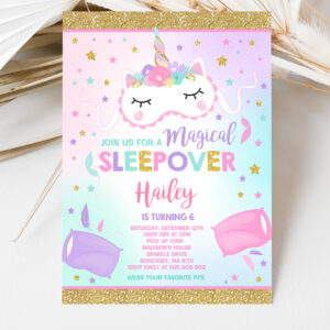 3 Unicorn Slumber Party Invitation Unicorn Sleepover Birthday Invitation Magical Unicorn Sleepover Party 1