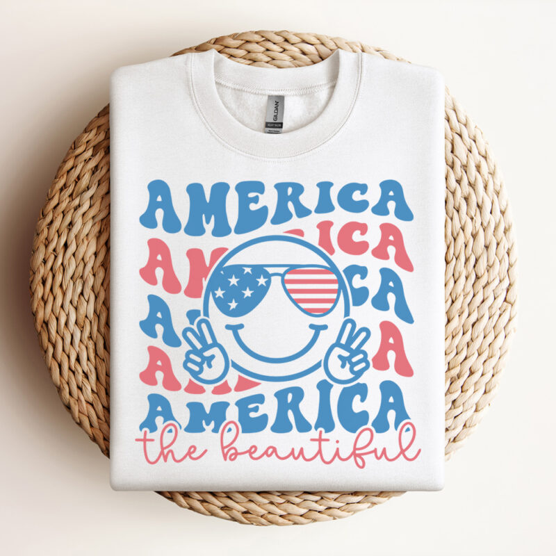 America the Beautiful SVG 4th Of July SVG Fourth Of July SVG Patriotic SVG Retro Smile Face SVG Happy Face SVG Design